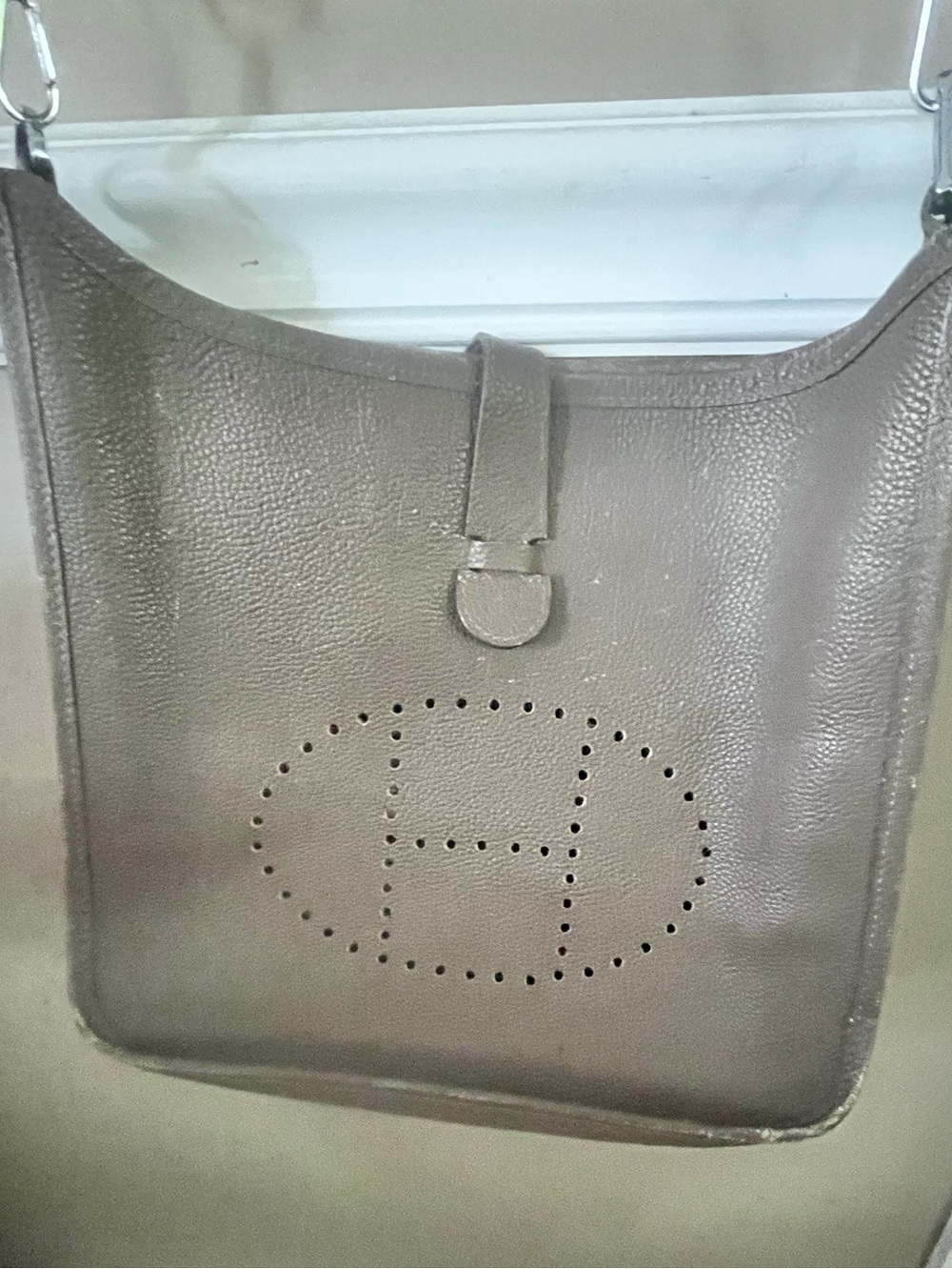 Taupe Perforated Leather Shoulder Bag - Hermes styled